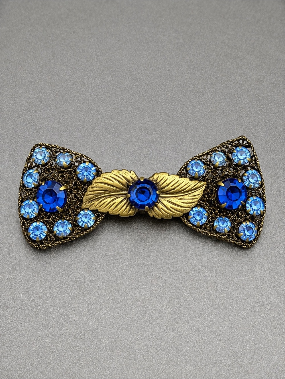 Antique Czech Blue Crystal Bow Brooch #cz203